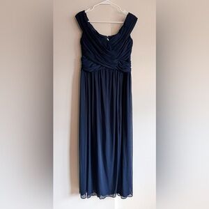 David's Bridal Navy Ruched Chiffon Maxi Dress Size 12